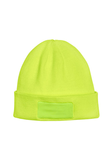 Big Accessories BA527 Mens Patch Beanie Neon Yellow Flat Front