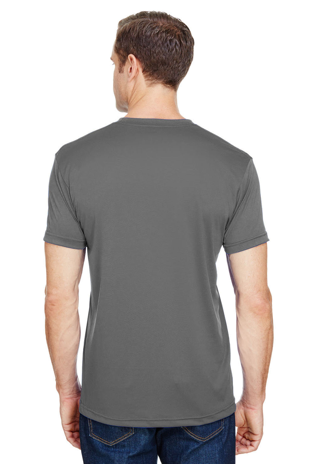 Bayside 5300 Mens USA Made Performance Short Sleeve Crewneck T-Shirt Charcoal Grey Model Back
