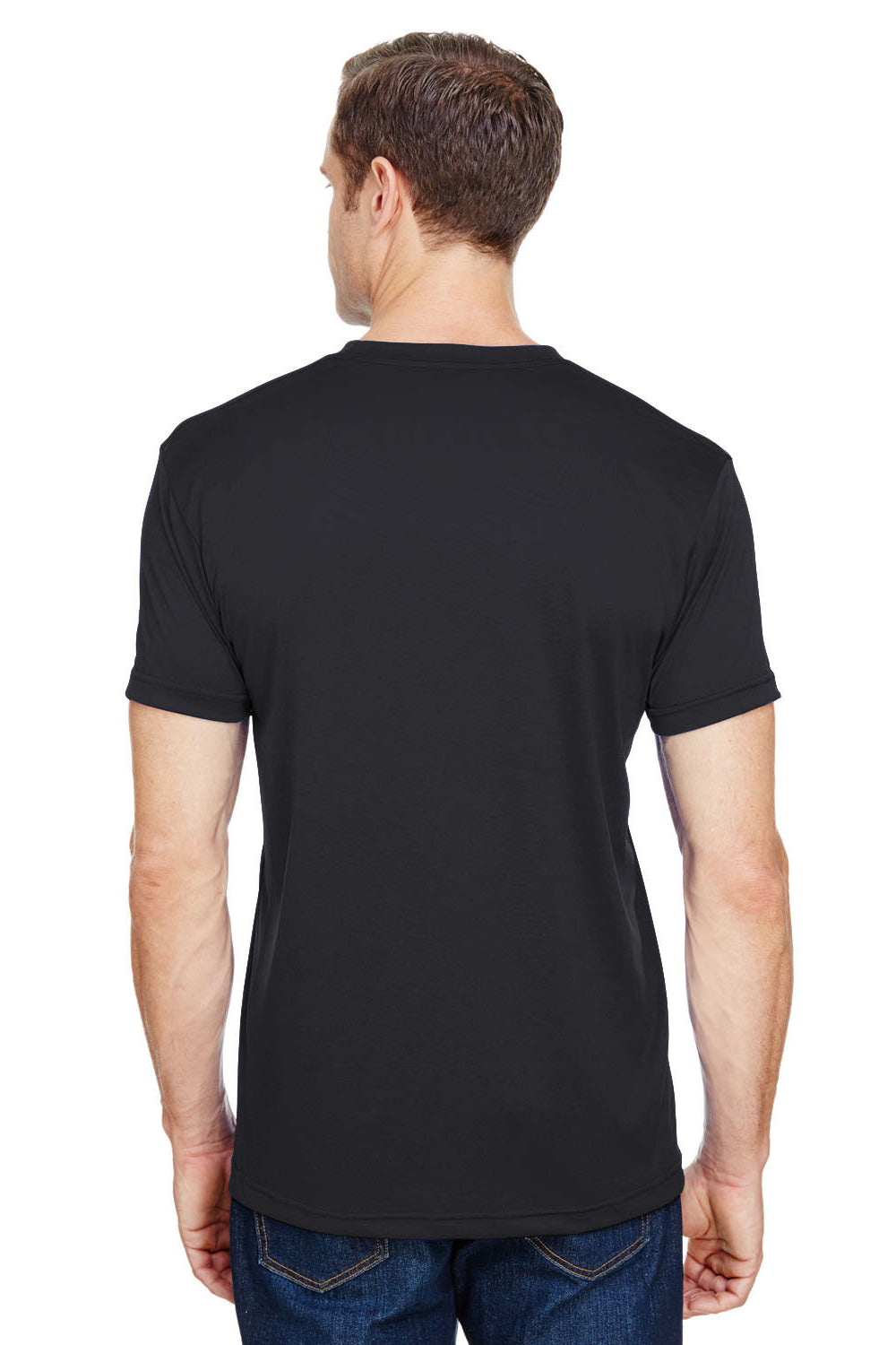 Bayside 5300 Mens USA Made Performance Short Sleeve Crewneck T-Shirt Black Model Back