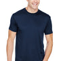 Bayside Mens USA Made Performance Short Sleeve Crewneck T-Shirt - Navy Blue - NEW