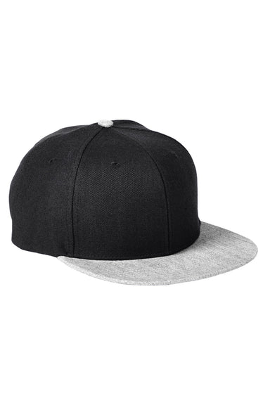Big Accessories Hats BA539 Mens Adjustable Hat Black/Heather Grey Flat Front