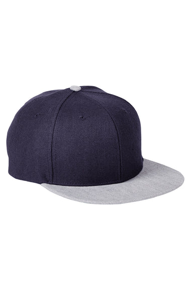 Big Accessories Hats BA539 Mens Adjustable Hat Navy Blue/Heather Grey Flat Front