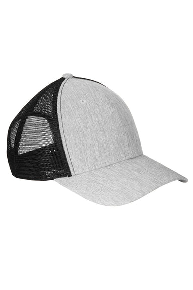 Big Accessories Hats BA540 Mens Adjustable Trucker Hat Light Grey/Black Flat Front