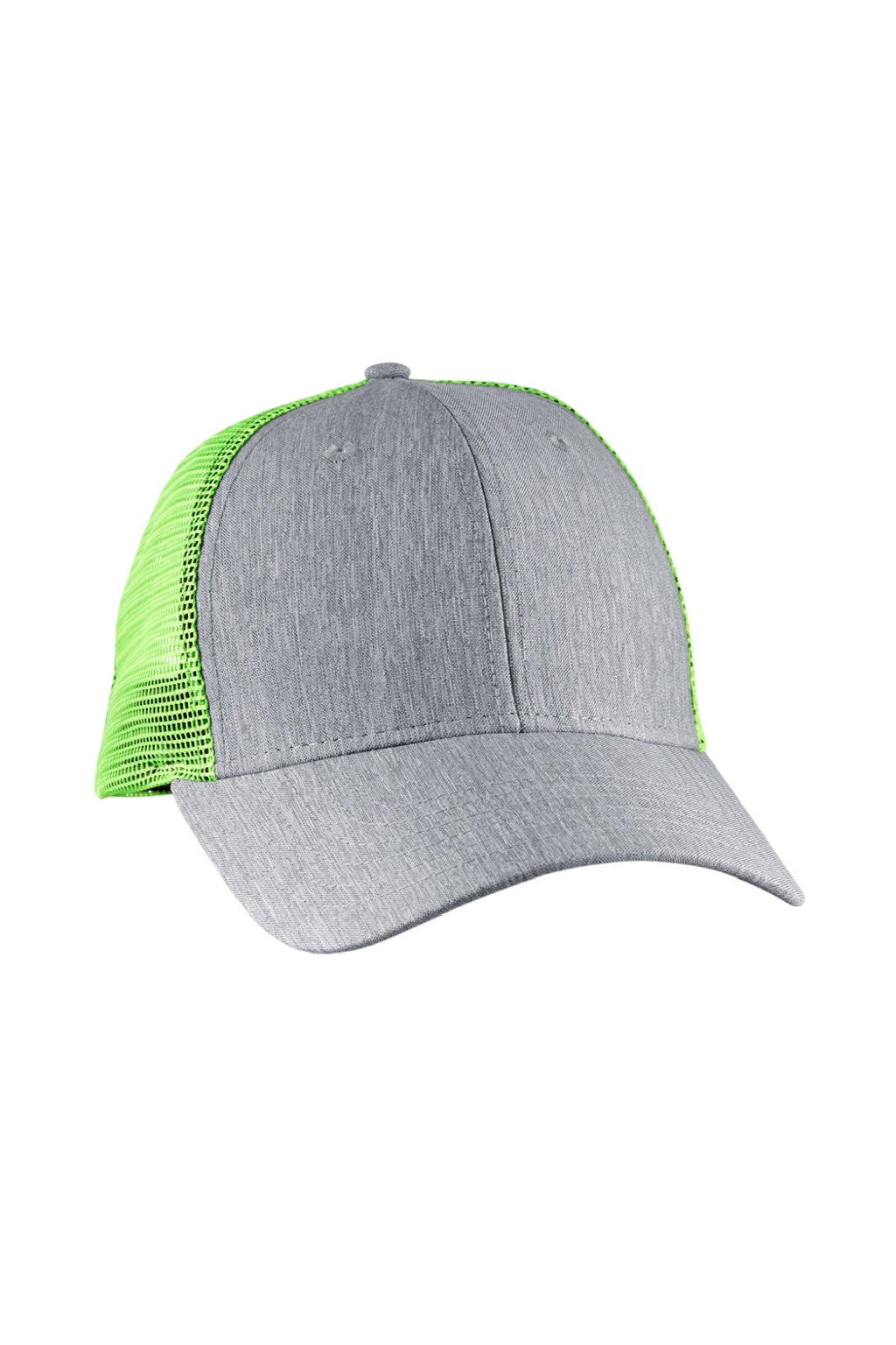 Big Accessories Hats BA540 Mens Adjustable Trucker Hat Light Grey/Neon Green Flat Front