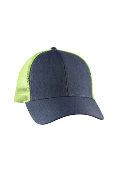 Big Accessories Hats BA540 Mens Adjustable Trucker Hat Navy Blue/Neon Yellow Flat Front