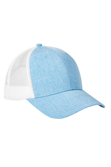 Big Accessories BA540 Mens Adjustable Trucker Hat Heather Light Blue/White Flat Front
