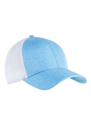 Big Accessories BA540P Womens Sport Ponytail Adjustable Trucker Hat Heather Light Blue/White Flat Front
