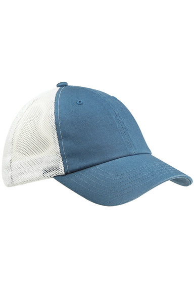 Big Accessories BA601 Mens Adjustable Trucker Hat Indigo Blue/White Flat Front