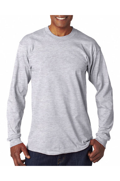 Bayside 6100 Mens USA Made Long Sleeve Crewneck T-Shirt Ash Grey Model Front