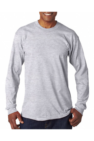 Bayside BA6100 Mens USA Made Long Sleeve Crewneck T-Shirt Ash Grey Model Front