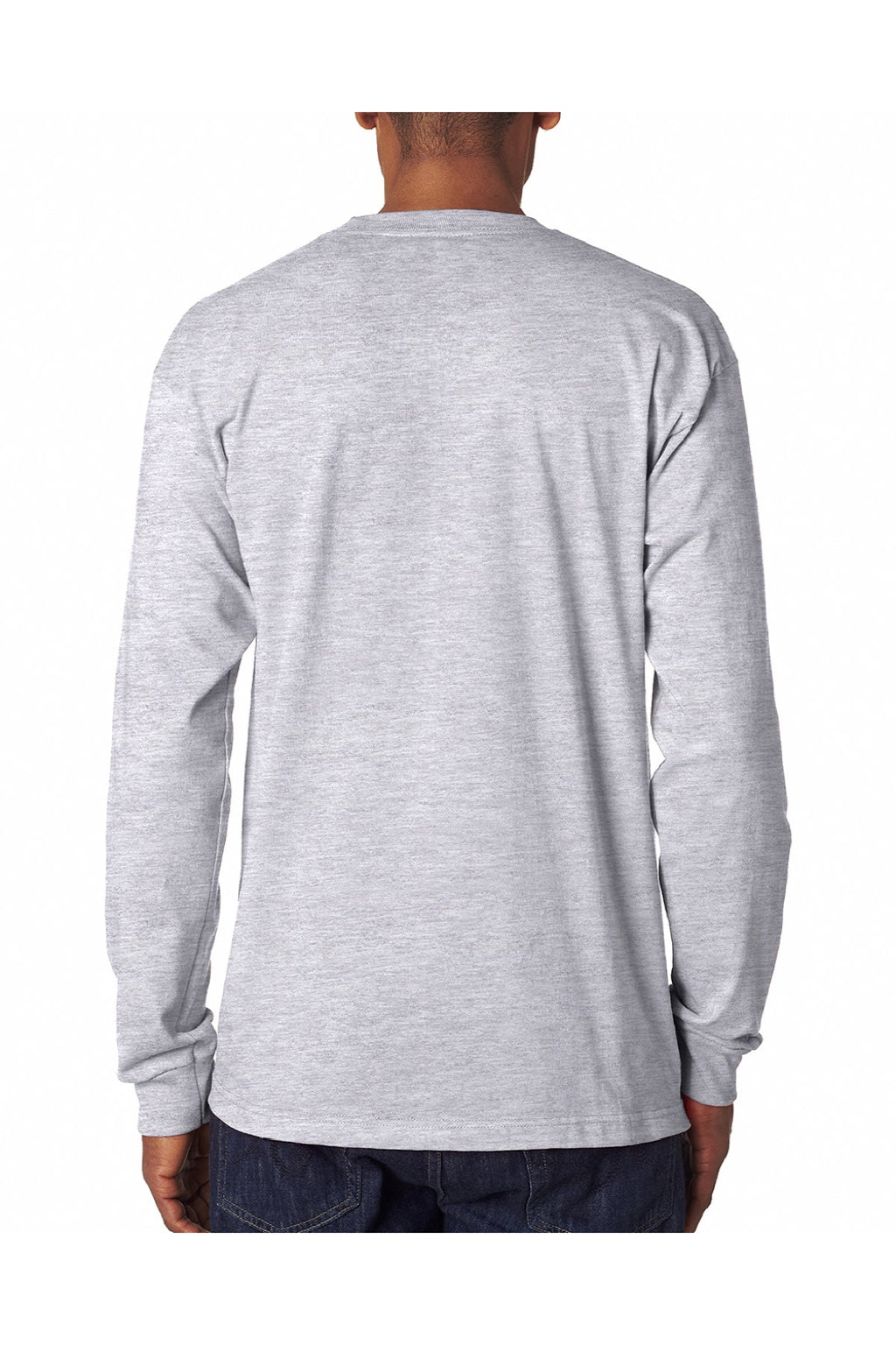 Bayside 6100 Mens USA Made Long Sleeve Crewneck T-Shirt Ash Grey Model Back