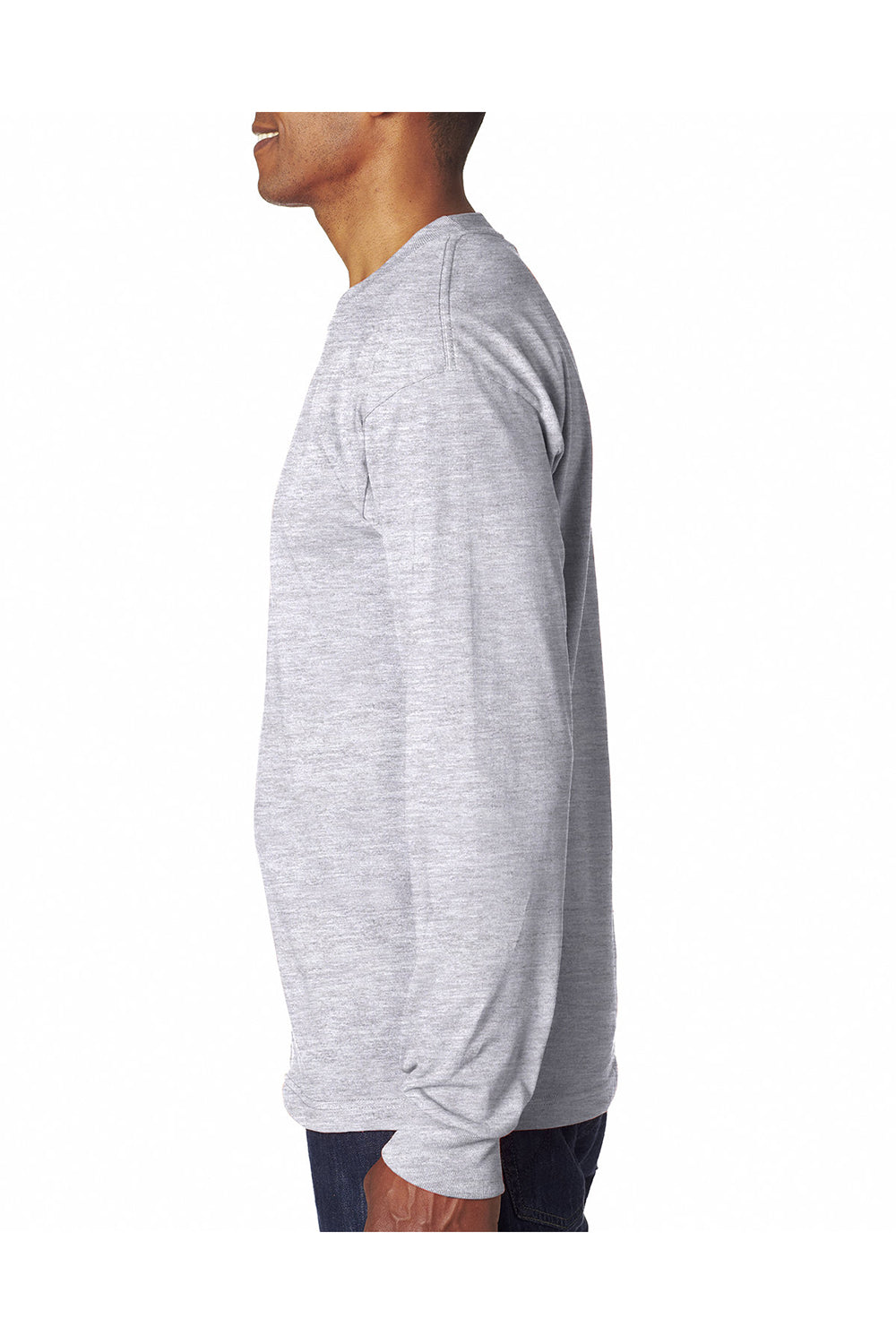 Bayside BA6100 Mens USA Made Long Sleeve Crewneck T-Shirt Ash Grey Model Side