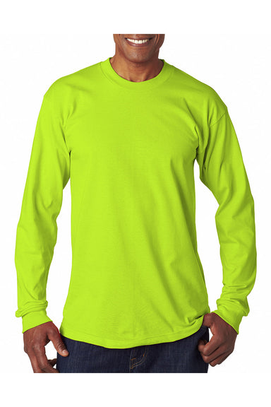 Bayside BA6100 Mens USA Made Long Sleeve Crewneck T-Shirt Lime Green Model Front