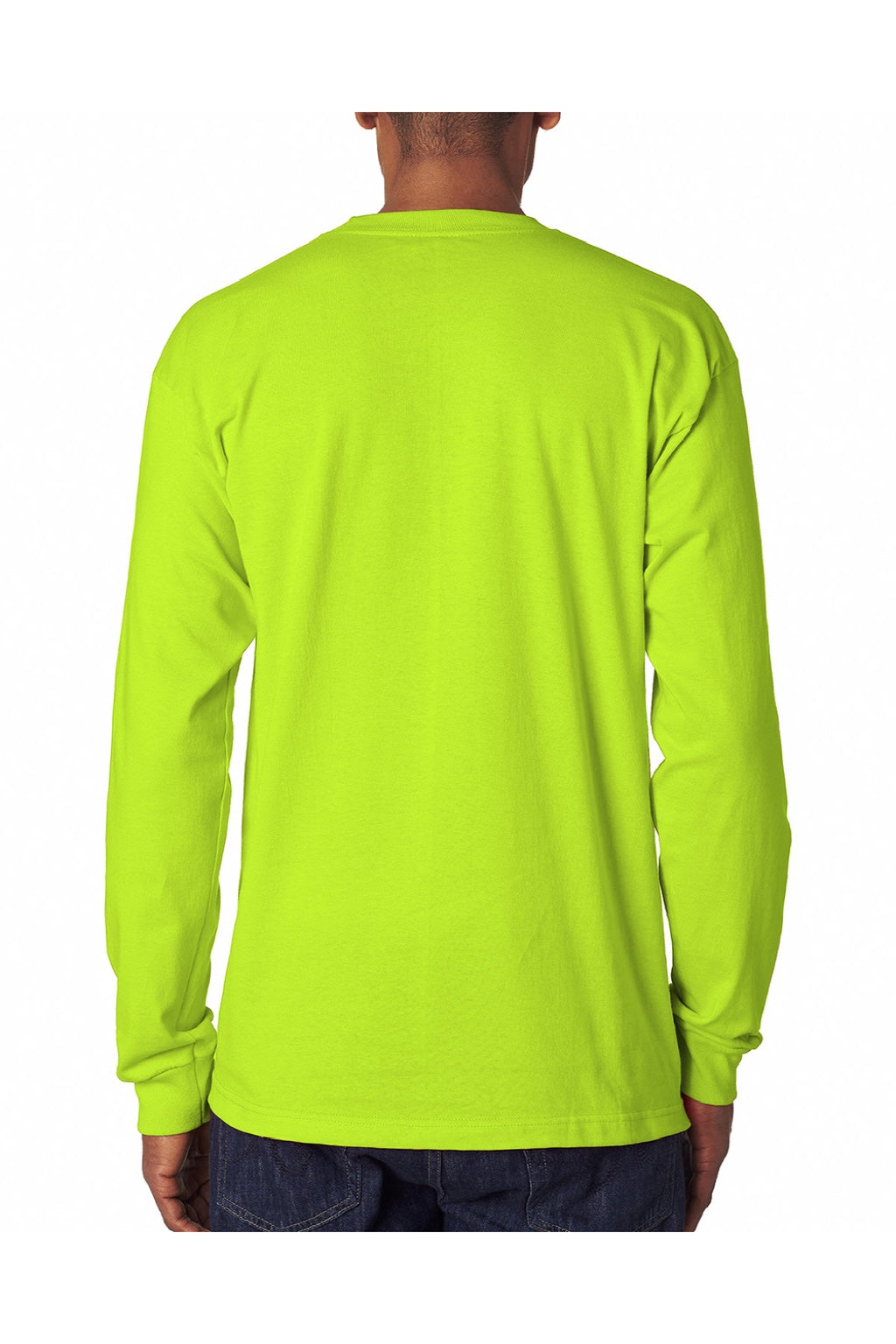 Bayside 6100 Mens USA Made Long Sleeve Crewneck T-Shirt Lime Green Model Back