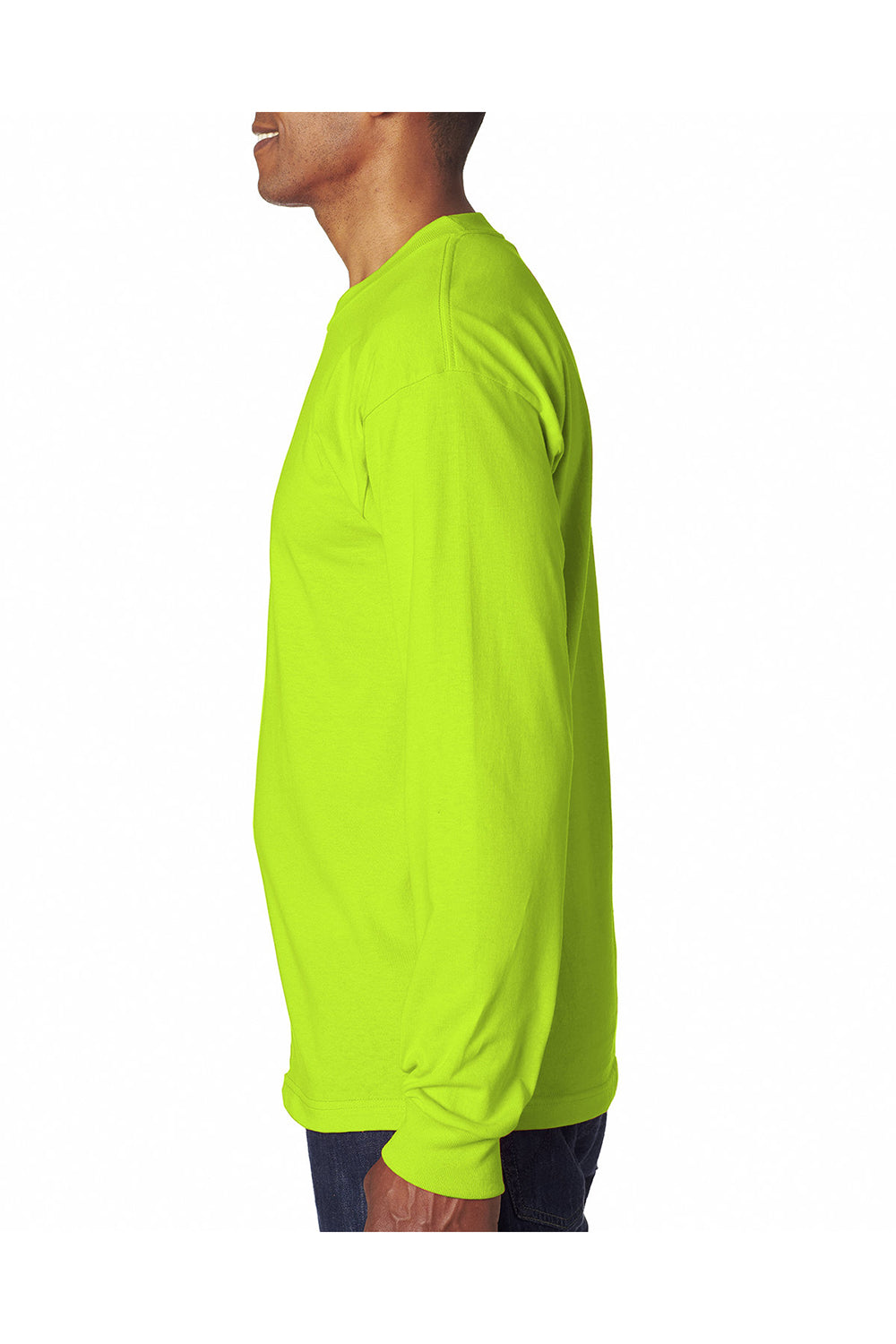 Bayside BA6100 Mens USA Made Long Sleeve Crewneck T-Shirt Lime Green Model Side