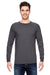 Bayside 6100 Mens USA Made Long Sleeve Crewneck T-Shirt Charcoal Grey Model Front