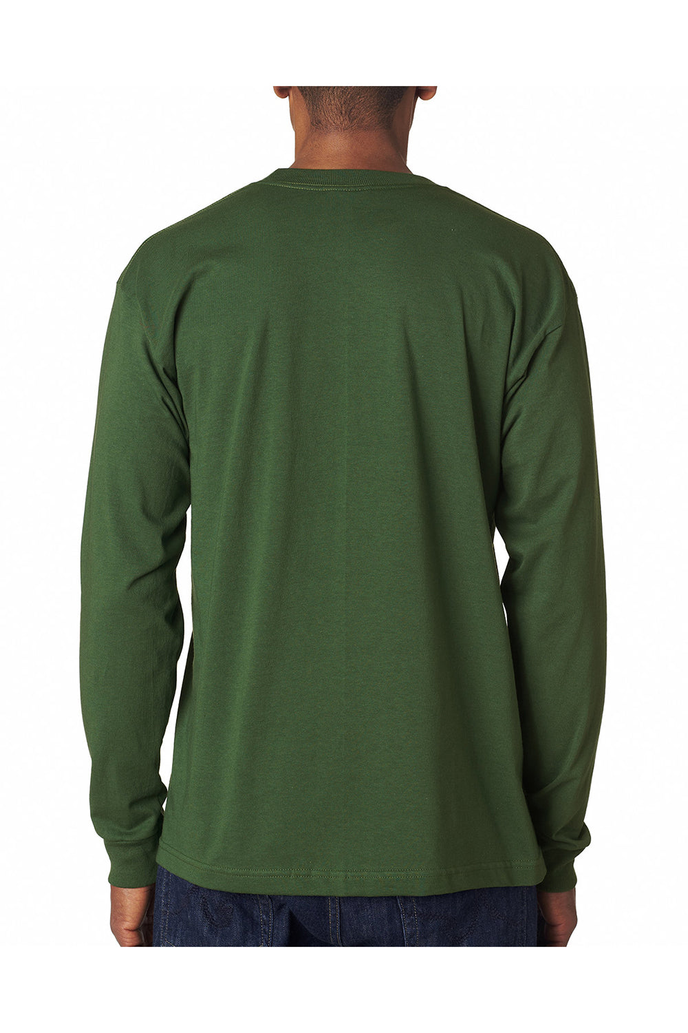 Bayside BA6100 Mens USA Made Long Sleeve Crewneck T-Shirt Forest Green Model Back
