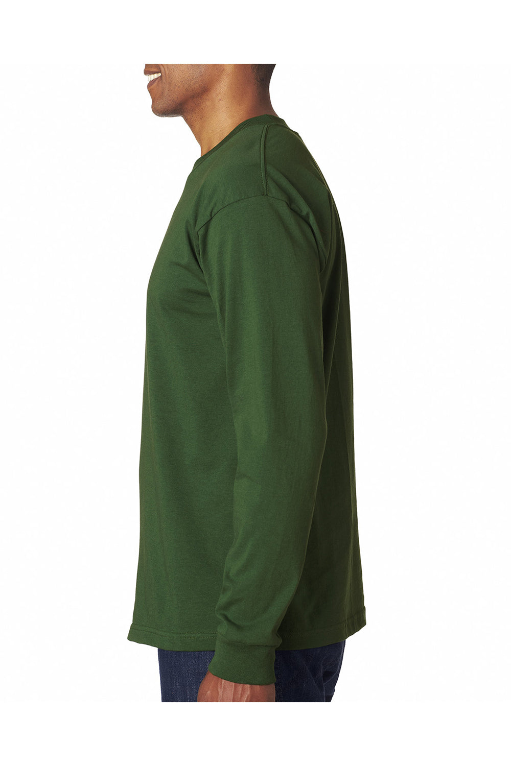 Bayside BA6100 Mens USA Made Long Sleeve Crewneck T-Shirt Forest Green Model Side