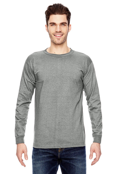 Bayside 6100 Mens USA Made Long Sleeve Crewneck T-Shirt Dark Ash Grey Model Front