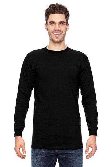 Bayside 6100 Mens USA Made Long Sleeve Crewneck T-Shirt Black Model Front