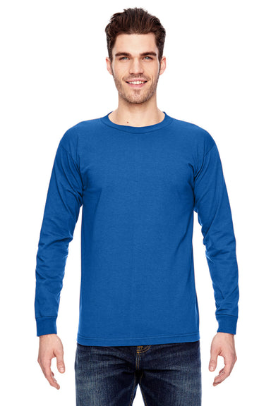 Bayside BA6100 Mens USA Made Long Sleeve Crewneck T-Shirt Royal Blue Model Front