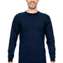 Bayside Mens USA Made Long Sleeve Crewneck T-Shirt - Navy Blue
