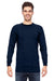 Bayside 6100 Mens USA Made Long Sleeve Crewneck T-Shirt Navy Blue Model Front