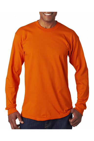 Bayside BA6100 Mens USA Made Long Sleeve Crewneck T-Shirt Bright Orange Model Front