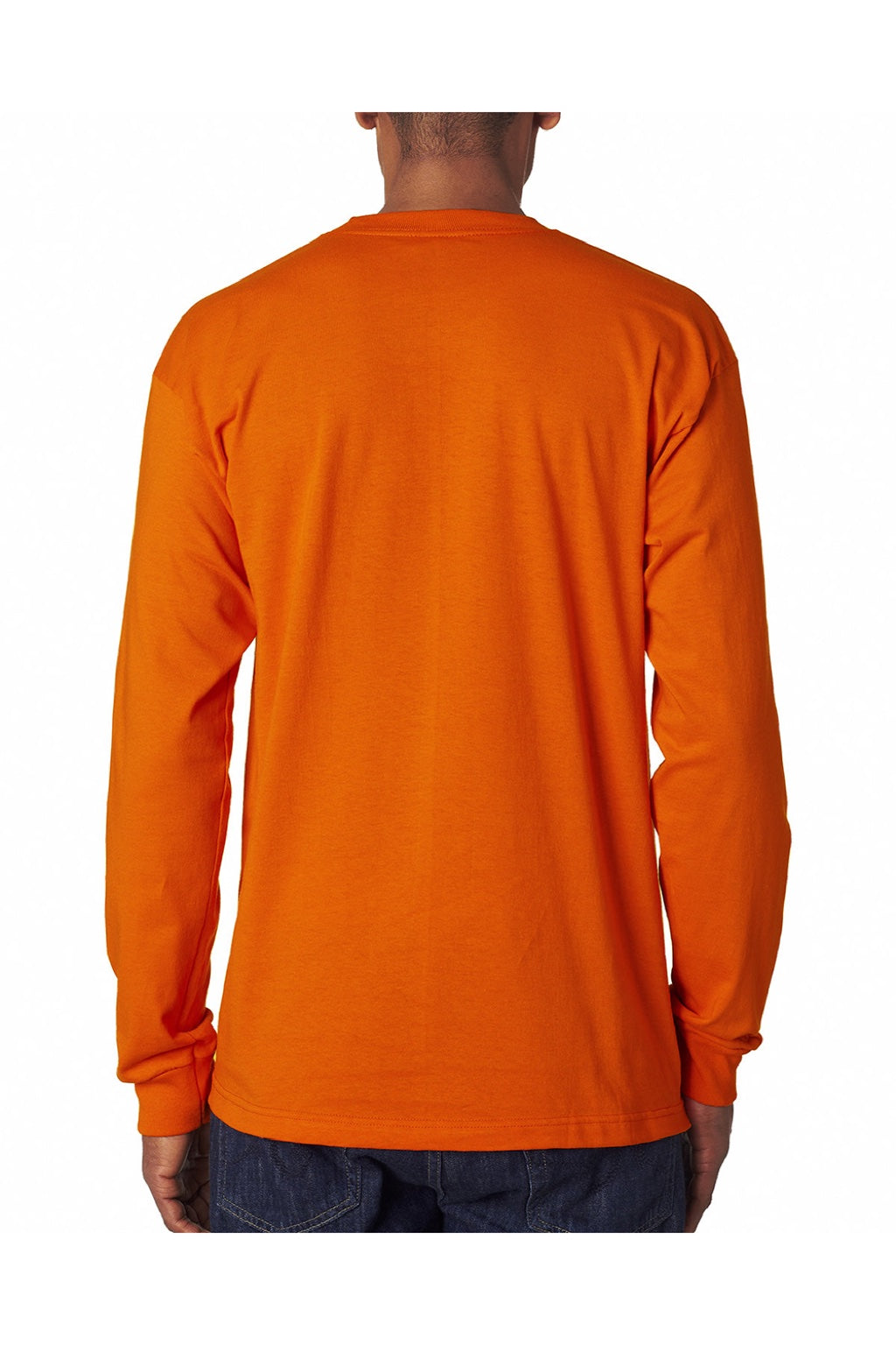 Bayside 6100 Mens USA Made Long Sleeve Crewneck T-Shirt Bright Orange Model Back