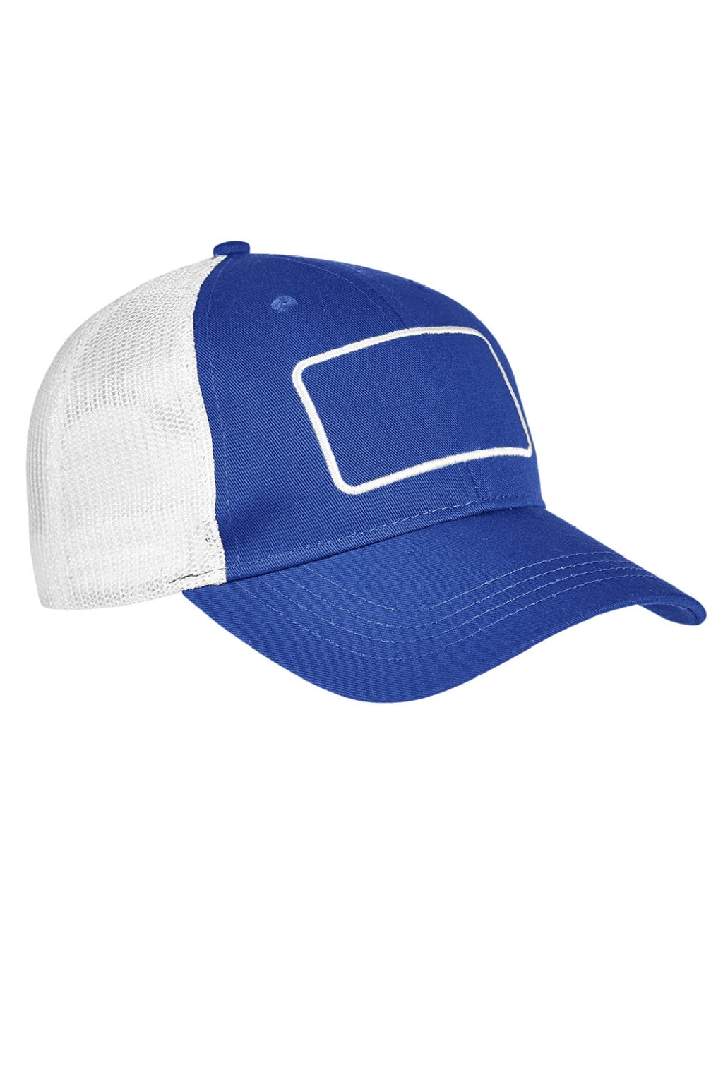 Big Accessories Hats BA656T Mens Patch Adjustable Trucker Hat Royal Blue/White Flat Front
