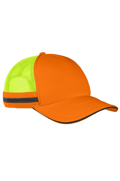 Big Accessories Hats BA661 Mens Adjustable Safety Trucker Hat Neon Orange/Neon Yellow Flat Front