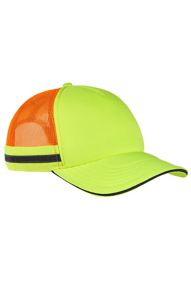 Big Accessories Hats BA661 Mens Adjustable Safety Trucker Hat Neon Yellow/Neon Orange Flat Front