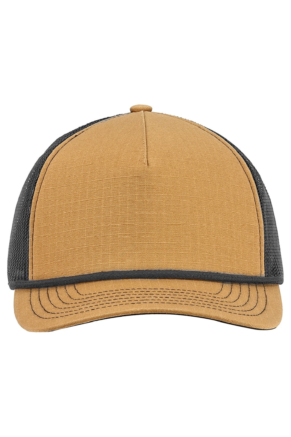 Big Accessories Hats BA680 Mens Lariat Ripstop Snapback Trucker Hat Old Gold/Black Flat Front