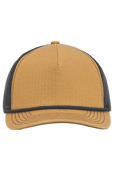 Big Accessories Hats BA680 Mens Lariat Ripstop Snapback Trucker Hat Old Gold/Black Flat Front