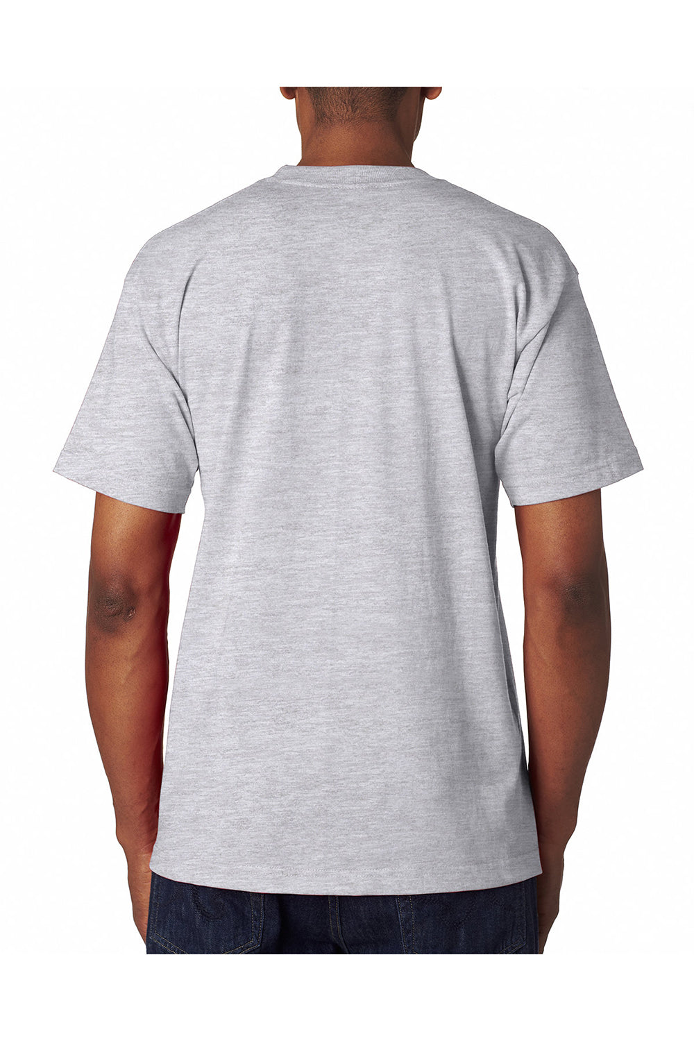 Bayside BA7100 Mens USA Made Short Sleeve Crewneck T-Shirt w/ Pocket Ash Grey Model Back
