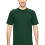 Bayside Mens USA Made Short Sleeve Crewneck T-Shirt w/ Pocket - Forest Green