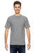Bayside 7100 Mens USA Made Short Sleeve Crewneck T-Shirt w/ Pocket Dark Ash Grey Model Front