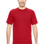 Bayside Mens USA Made Short Sleeve Crewneck T-Shirt w/ Pocket - Red