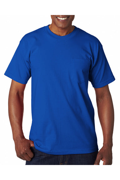 Bayside BA7100 Mens USA Made Short Sleeve Crewneck T-Shirt w/ Pocket Royal Blue Model Front