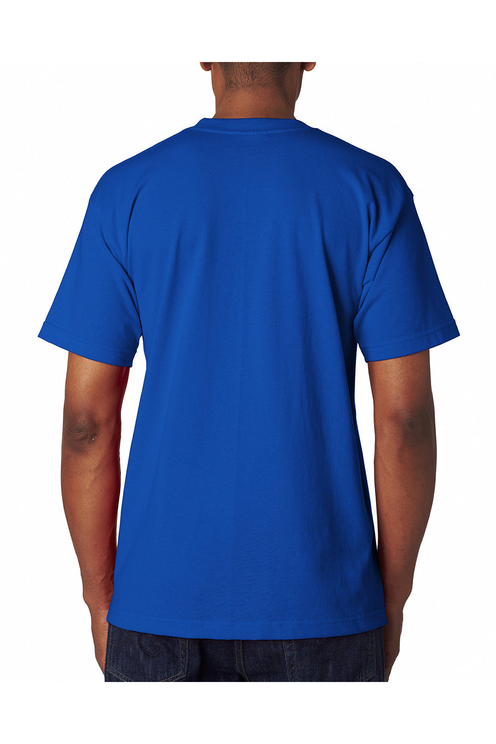Bayside BA7100 Mens USA Made Short Sleeve Crewneck T-Shirt w/ Pocket Royal Blue Model Back