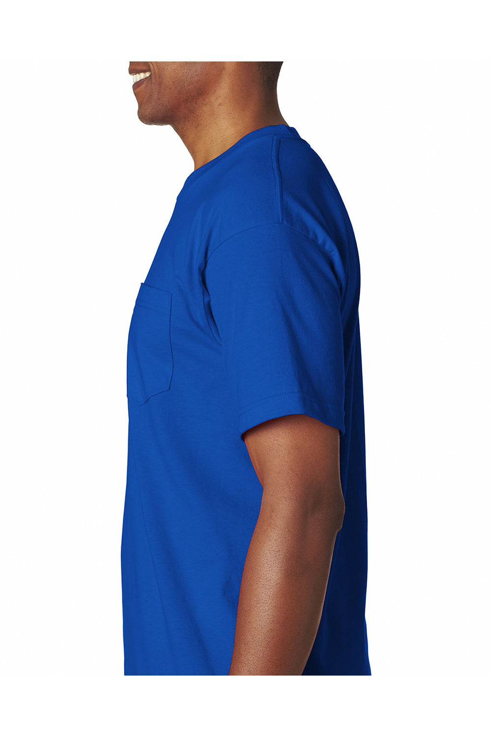 Bayside BA7100 Mens USA Made Short Sleeve Crewneck T-Shirt w/ Pocket Royal Blue Model Side