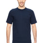 Bayside Mens USA Made Short Sleeve Crewneck T-Shirt w/ Pocket - Navy Blue