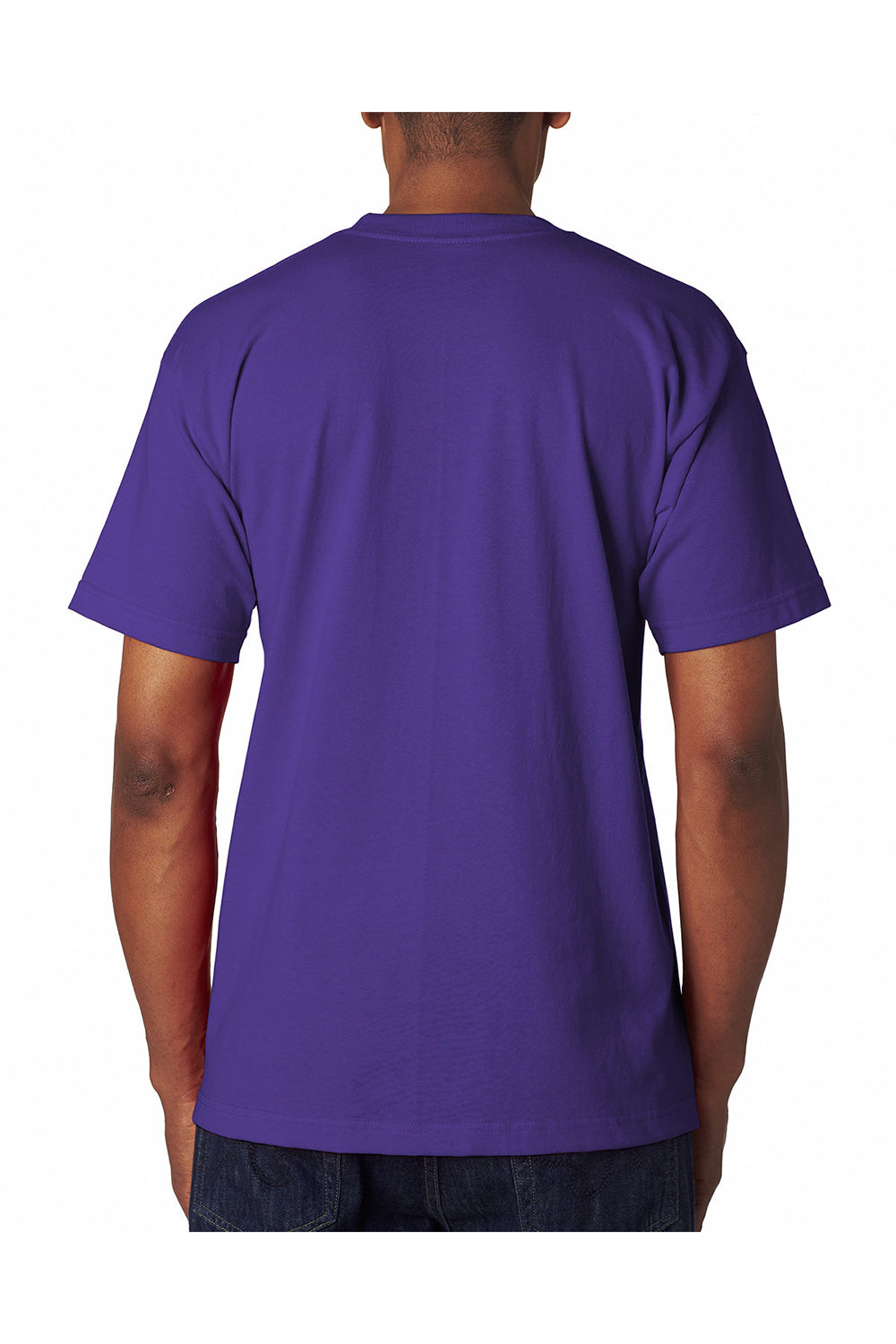 Bayside BA7100 Mens USA Made Short Sleeve Crewneck T-Shirt w/ Pocket Purple Model Back