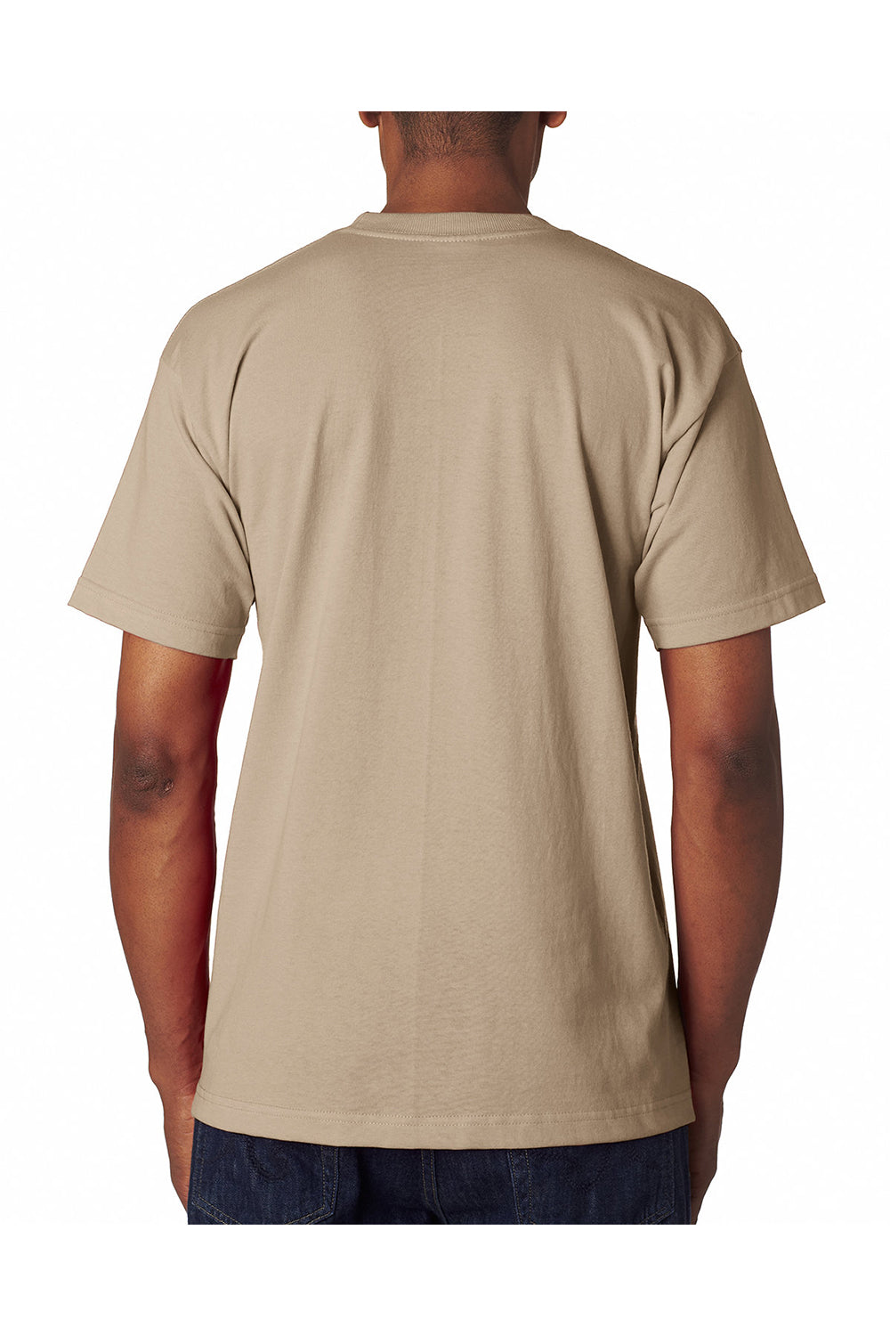 Bayside BA7100 Mens USA Made Short Sleeve Crewneck T-Shirt w/ Pocket Sand Model Back