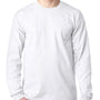 Bayside Mens USA Made Long Sleeve Crewneck T-Shirt w/ Pocket - White