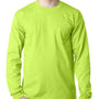 Bayside Mens USA Made Long Sleeve Crewneck T-Shirt w/ Pocket - Lime Green