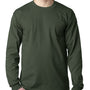 Bayside Mens USA Made Long Sleeve Crewneck T-Shirt w/ Pocket - Forest Green