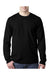 Bayside 8100 Mens USA Made Long Sleeve Crewneck T-Shirt w/ Pocket Black Model Front