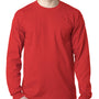 Bayside Mens USA Made Long Sleeve Crewneck T-Shirt w/ Pocket - Red