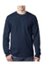 Bayside 8100 Mens USA Made Long Sleeve Crewneck T-Shirt w/ Pocket Navy Blue Model Front